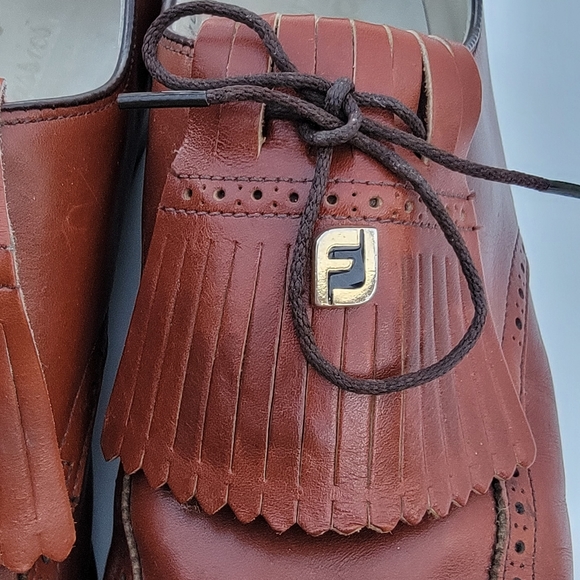 FOOTJOY VINTAGE Kiltie Wingtip Derby men\'s golf shoes Size 10 Cognac main image 12